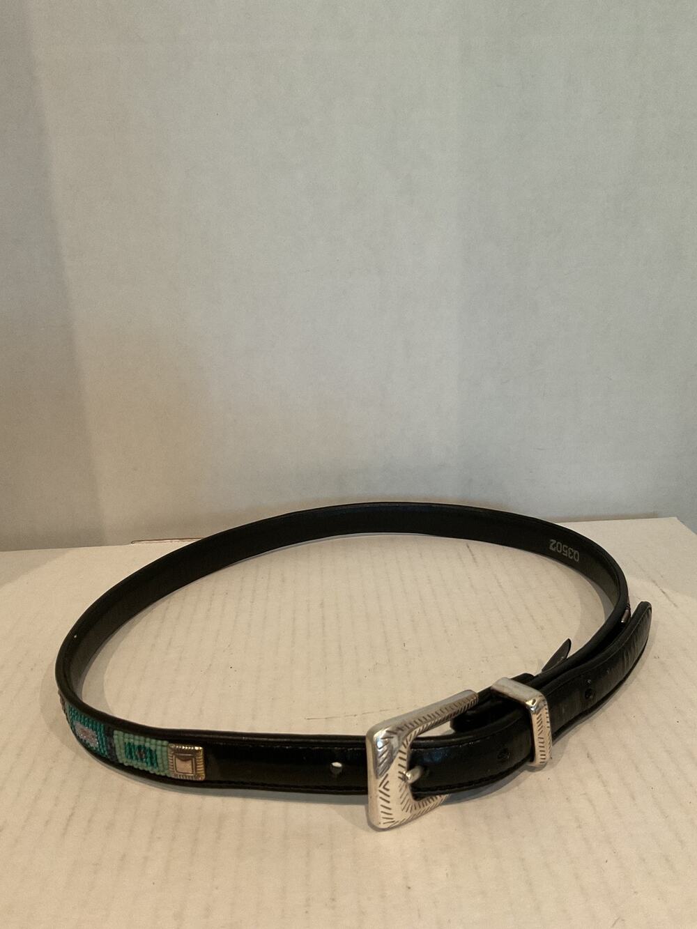 Brighton- Vintage, Beaded, Dark Brown, Slim Leather Belt (#03502) - size S/28